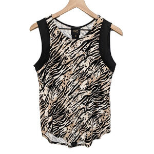 W5 Womens Animal Print Sleeveless Blouse Size S Black Brown Top Mesh Panels